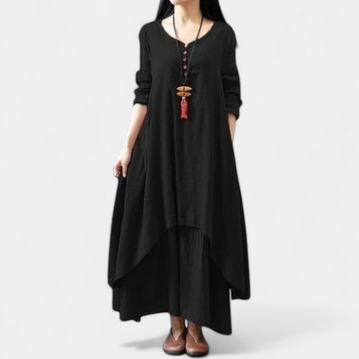 FAYE | Women's Long Sleeve Boho Linen Maxi Dress
