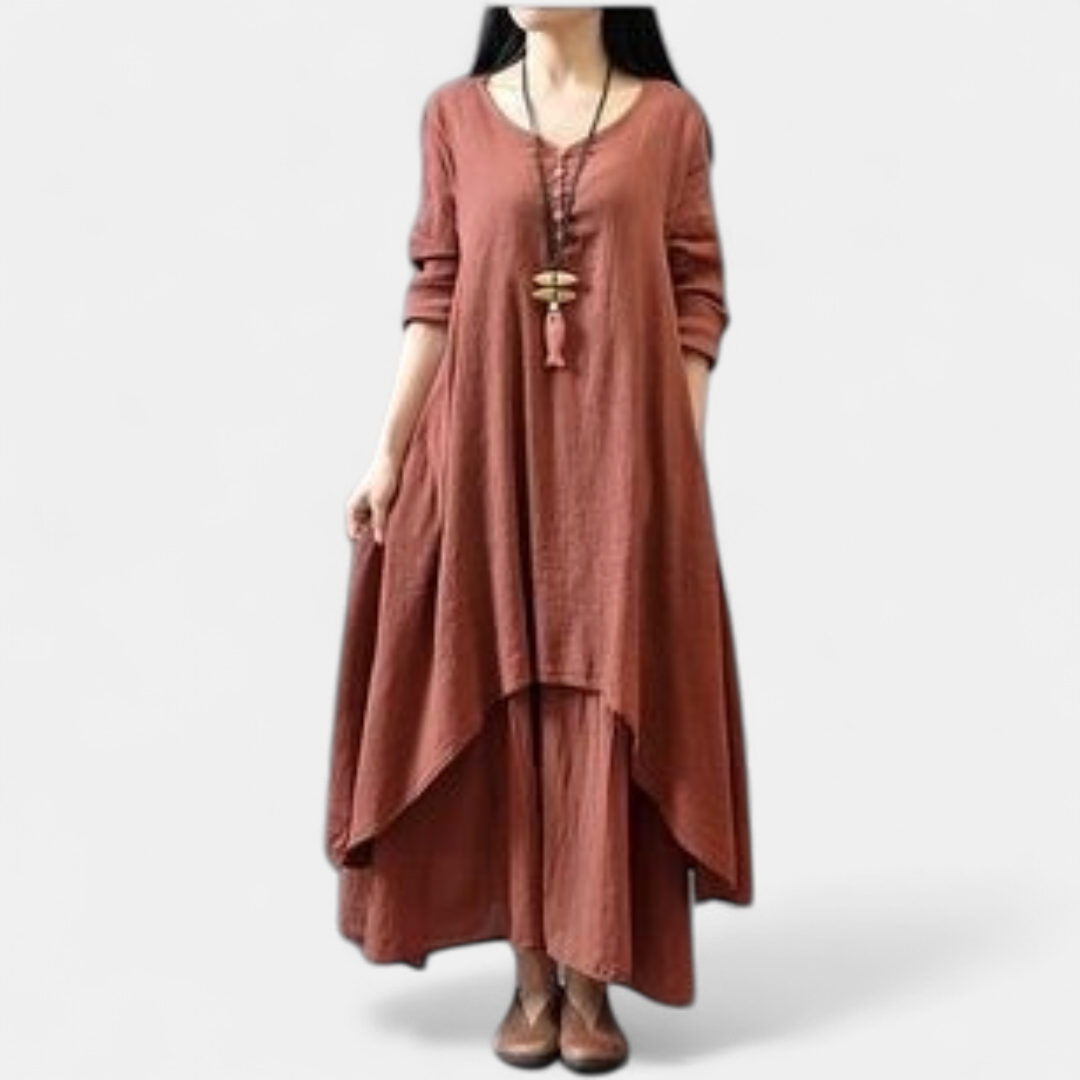 FAYE | Women's Long Sleeve Boho Linen Maxi Dress