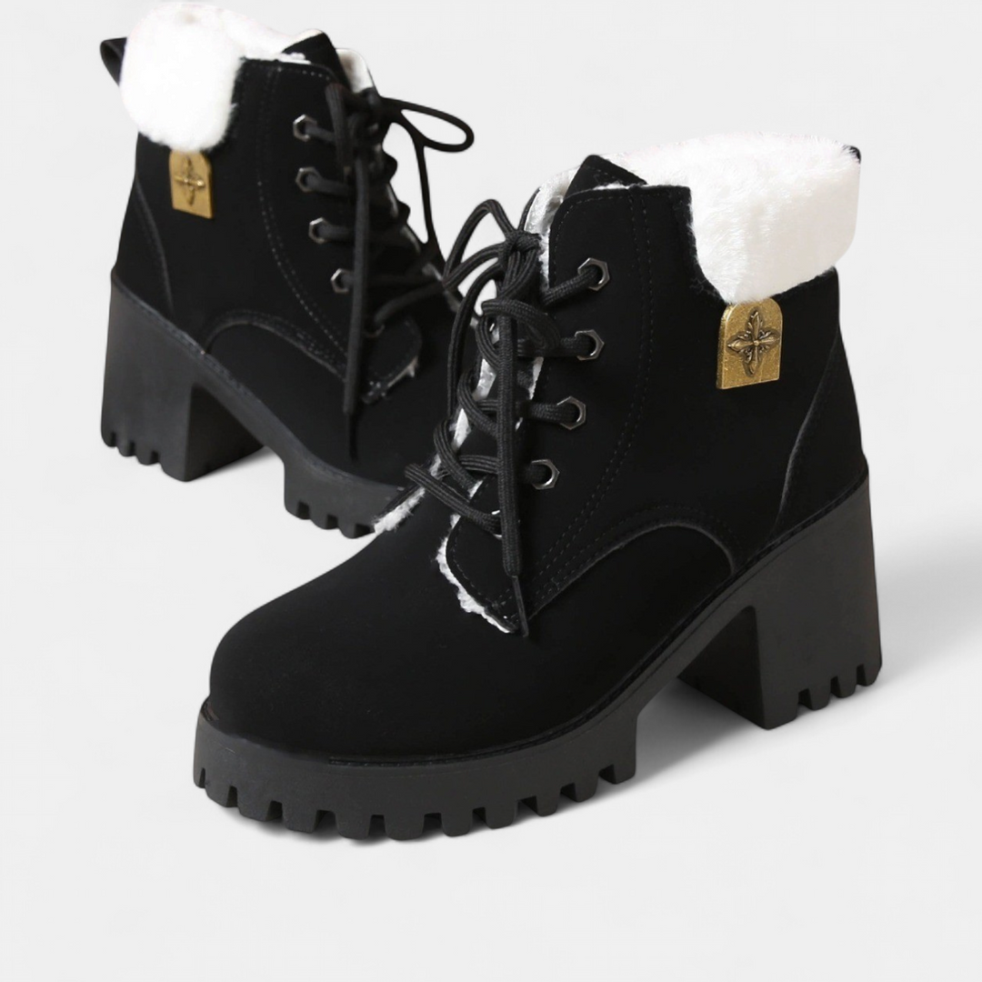 Women's Fur Winter Boots, Lace Up Platform Shearling