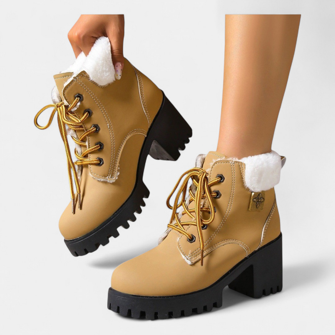 Women's Fur Winter Boots, Lace Up Platform Shearling