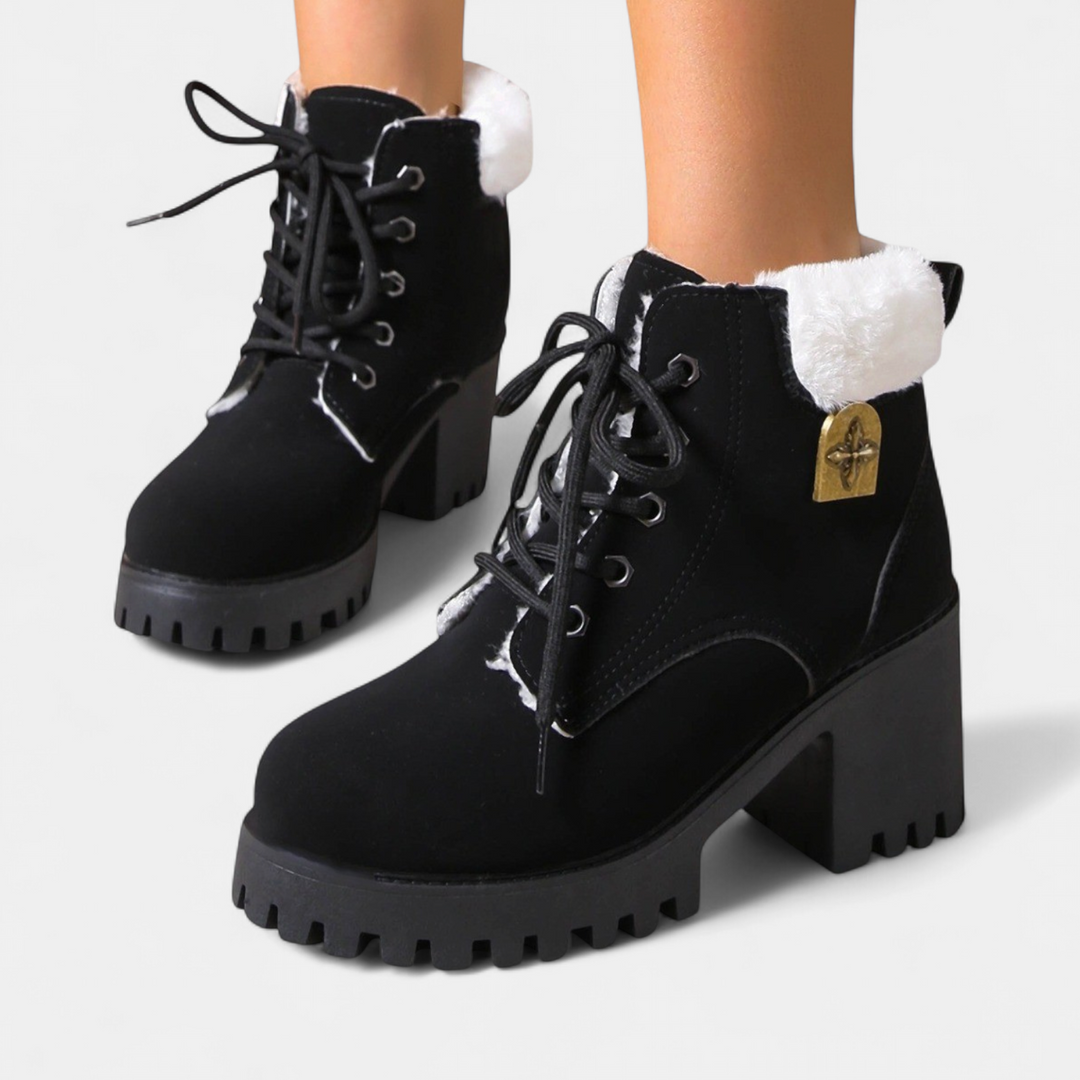 Women's Fur Winter Boots, Lace Up Platform Shearling