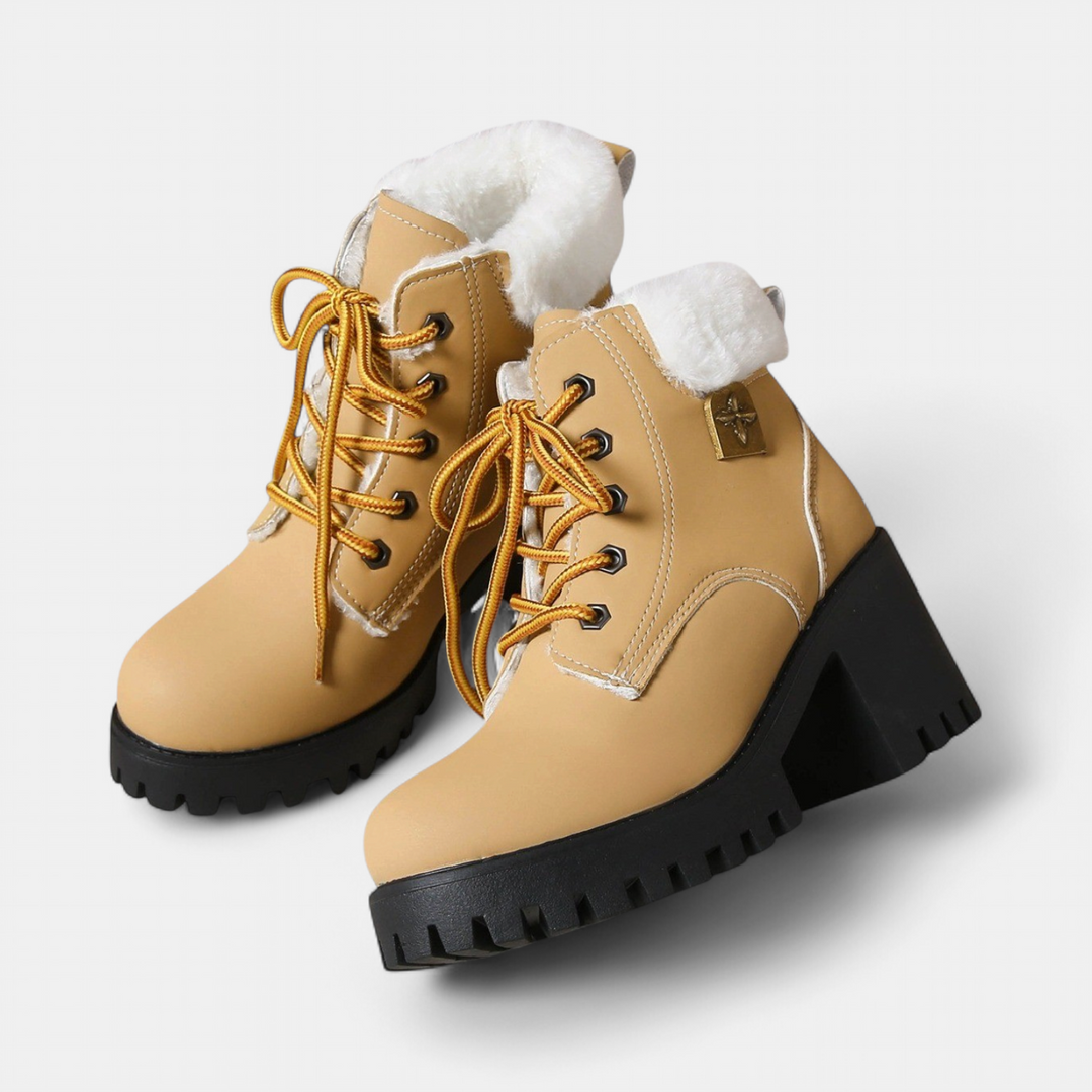 Women's Fur Winter Boots, Lace Up Platform Shearling