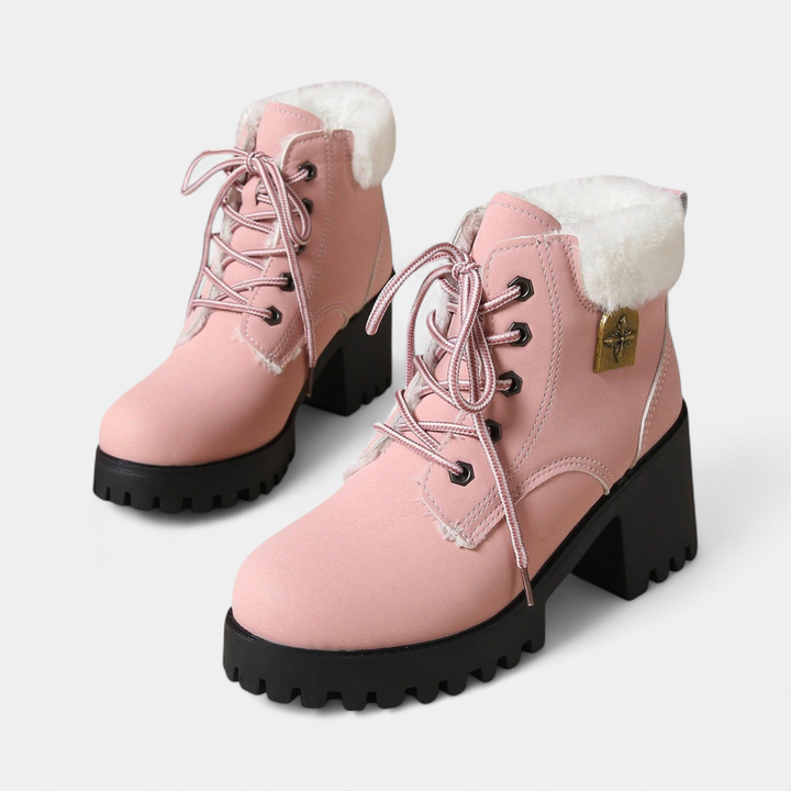Women's Fur Winter Boots, Lace Up Platform Shearling
