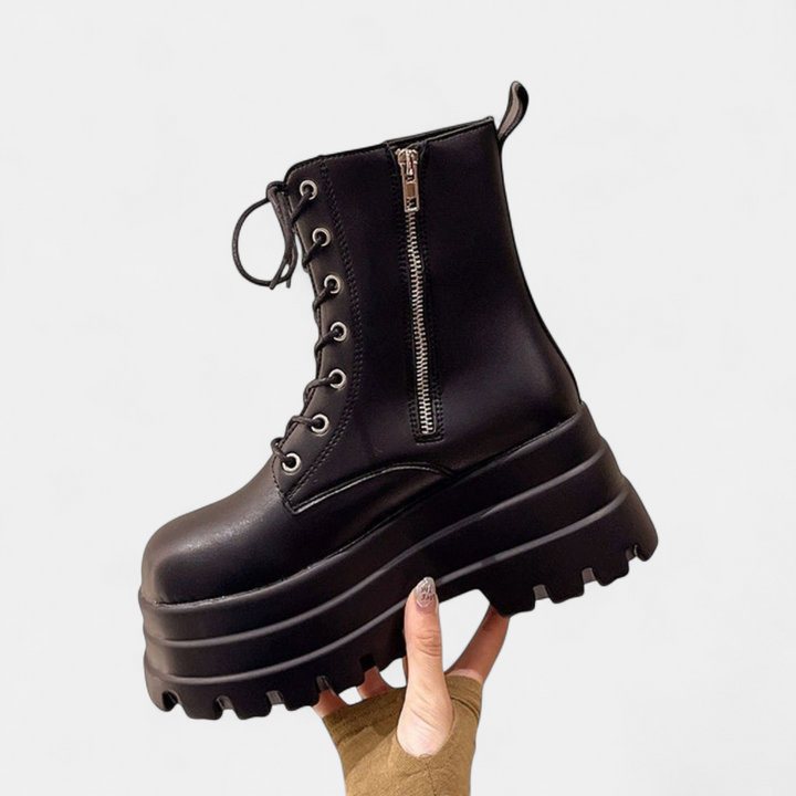 Women's Combat Platform Ankle Boots, Chunky Lace Up Goth