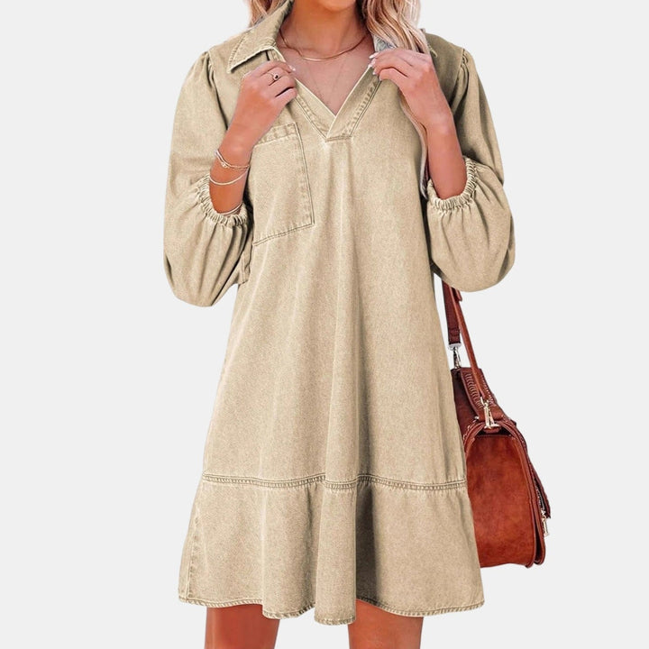 Women's Denim Mini Dress, Puff Sleeve Tiered A Line