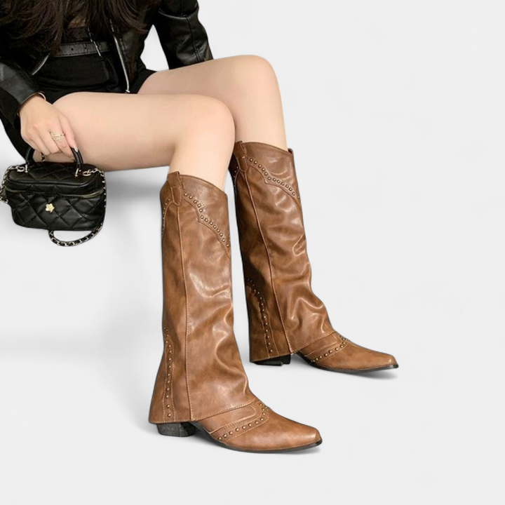 Women's Knee High Cowboy Boots, Slouch Pointed Toe