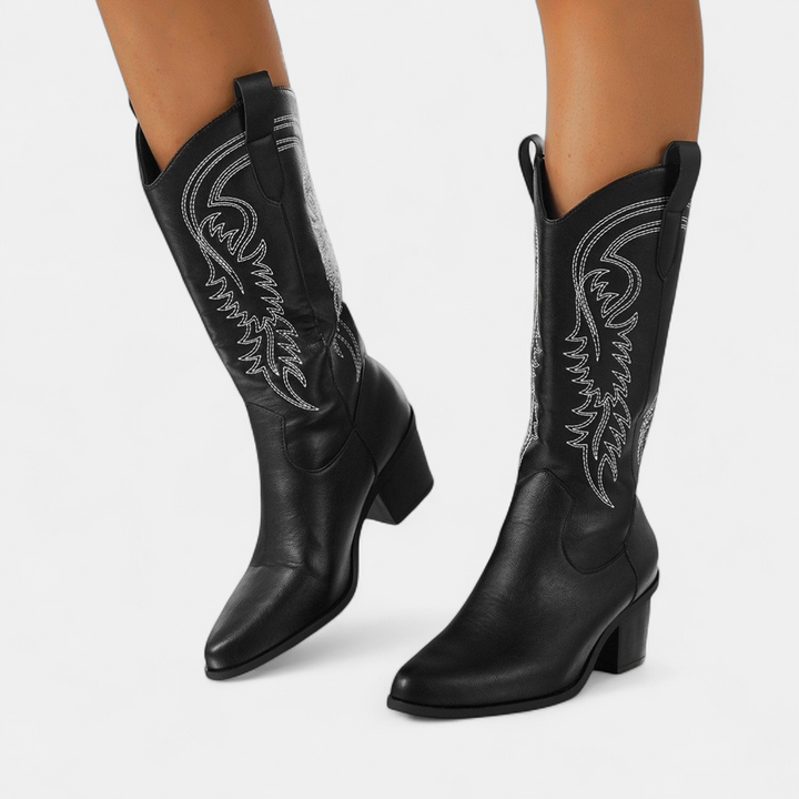 Women's White Cowboy Boots, Pointed Toe Mid Calf