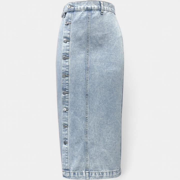 Women's Button Front High Waist Denim Midi Skirt, Fitted Pencil