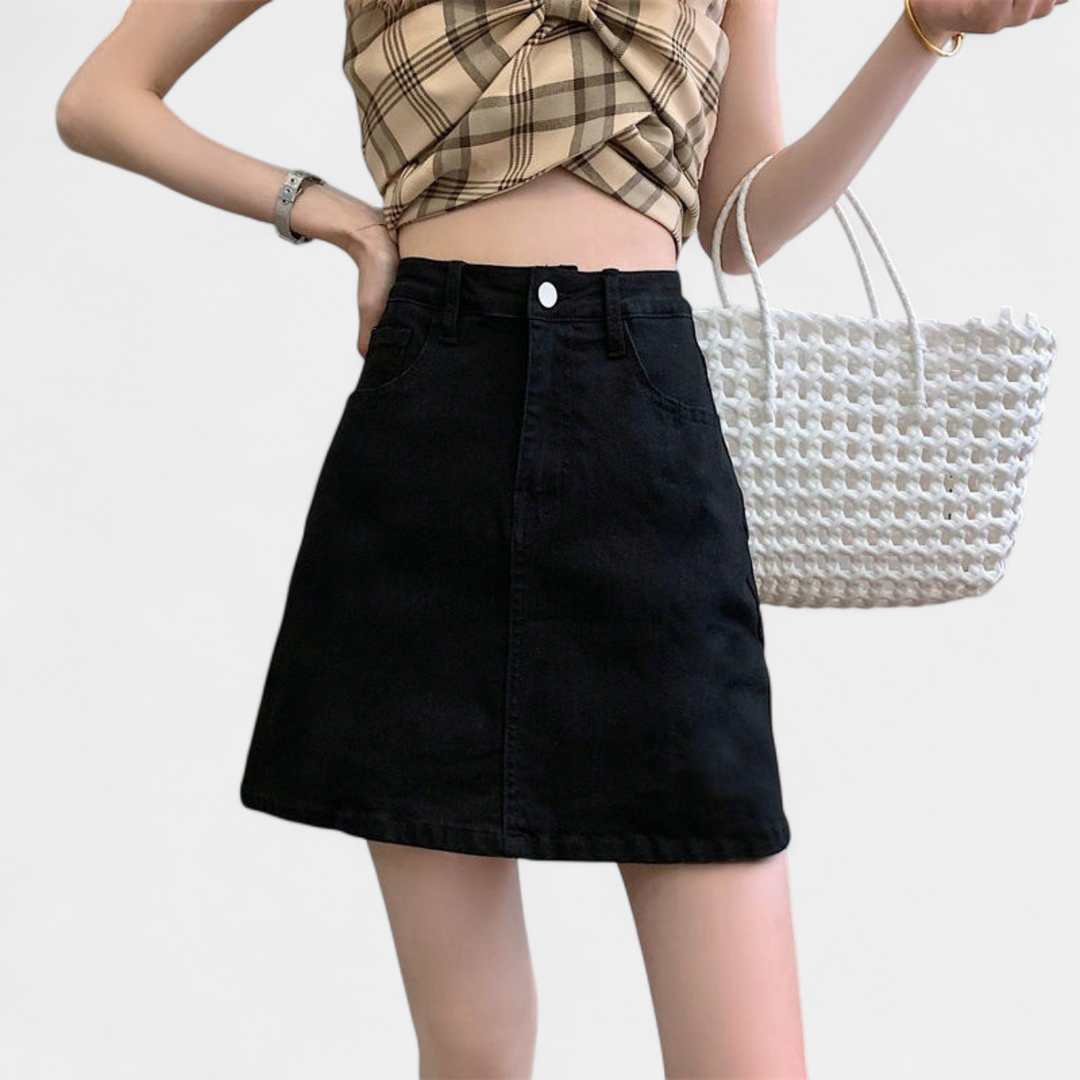 Women's High Waisted A Line Denim Mini Skirt, Dark Wash