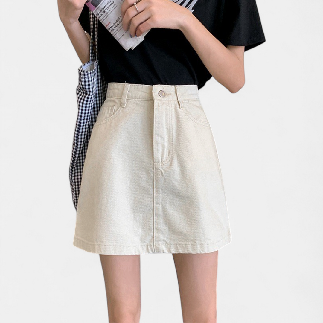 Women's High Waisted A Line Denim Mini Skirt, Dark Wash