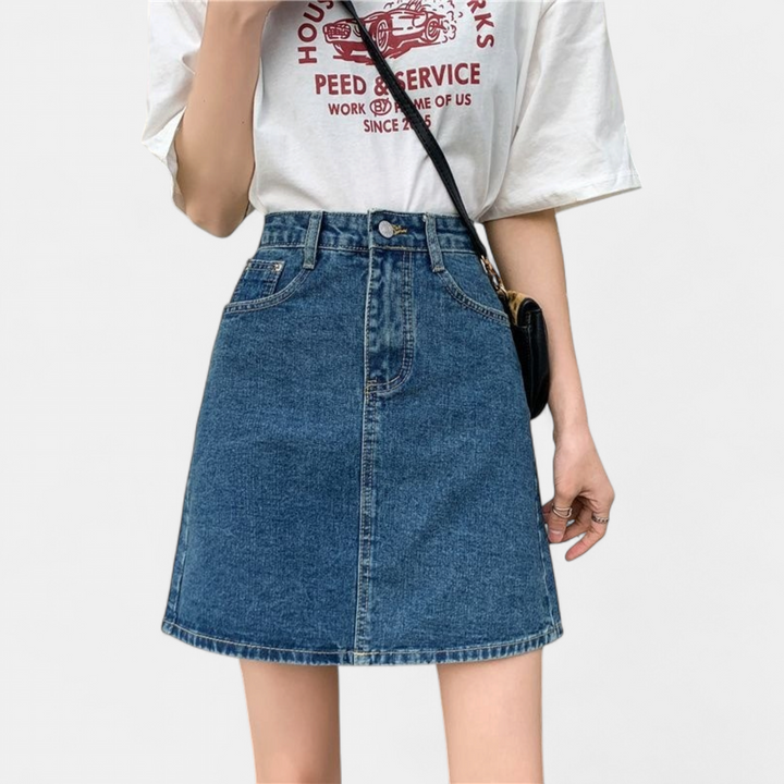 Women's High Waisted A Line Denim Mini Skirt, Dark Wash