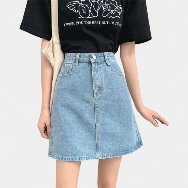 Women's High Waisted A Line Denim Mini Skirt, Dark Wash