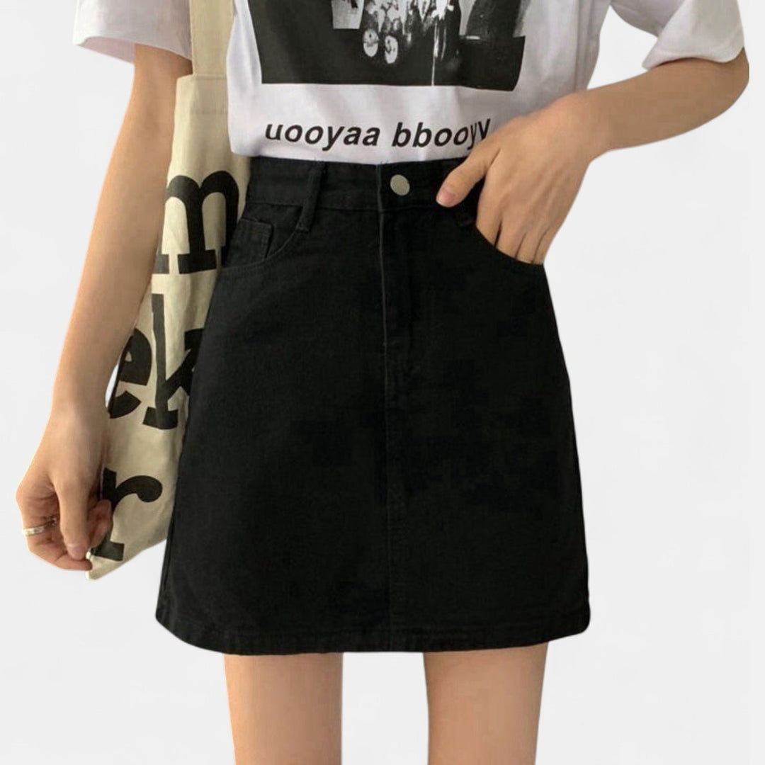 Women's High Waist A Line Denim Mini Skirt, Zip Fly