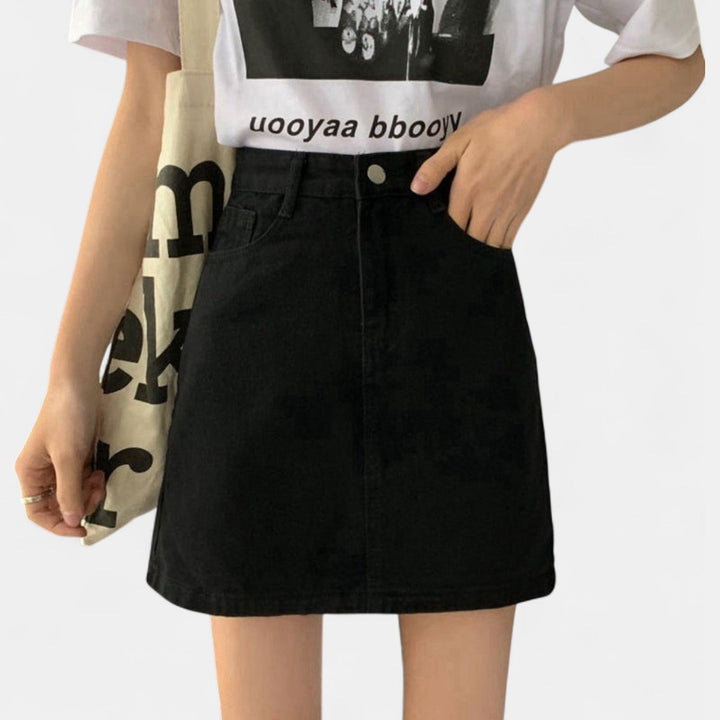 Women's High Waist A Line Denim Mini Skirt, Zip Fly