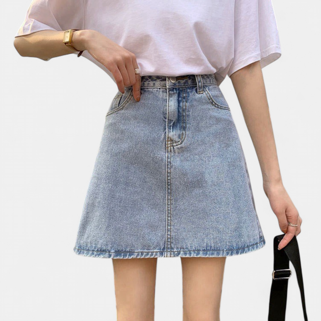 Women's High Waist A Line Denim Mini Skirt, Zip Fly