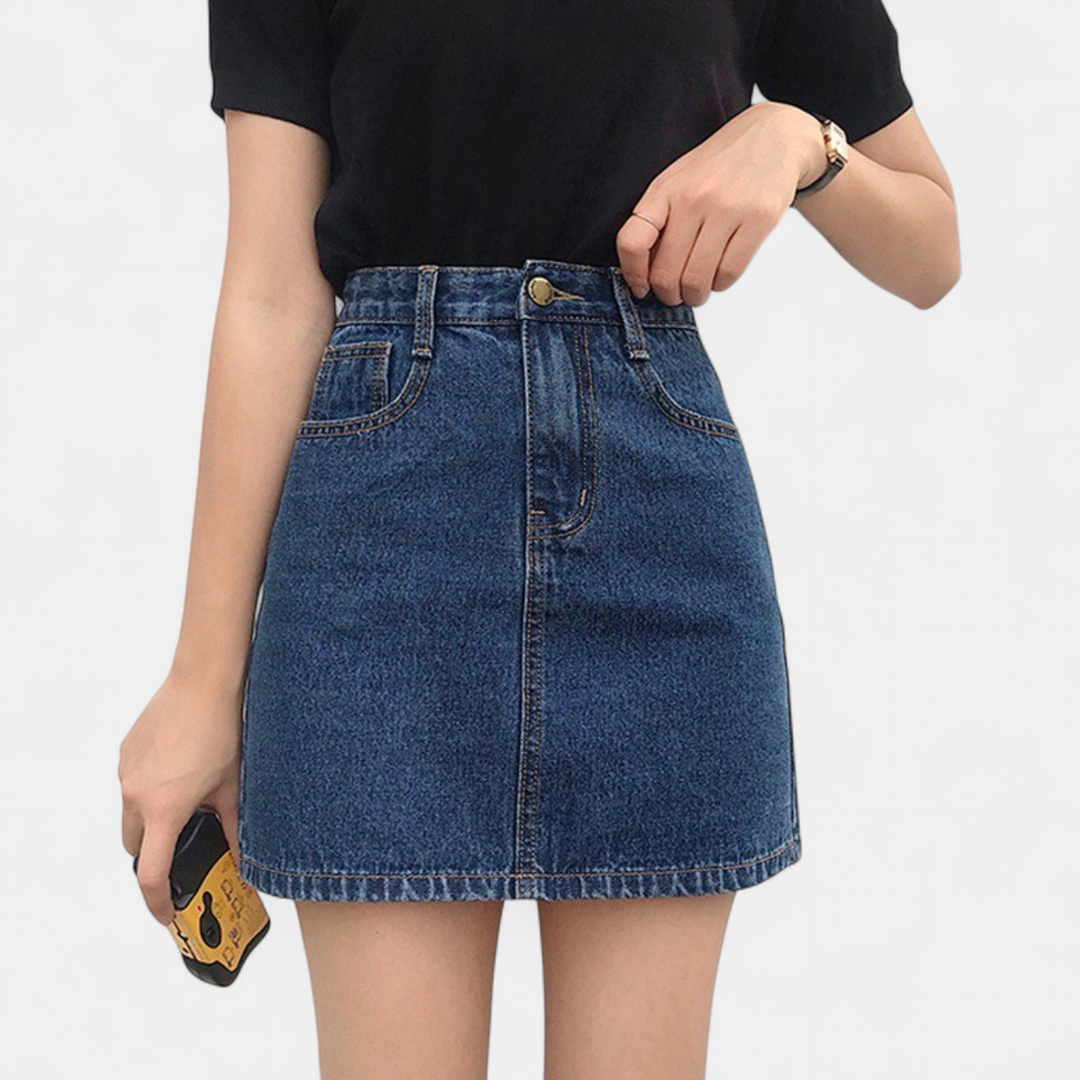 Women's High Waist A Line Denim Mini Skirt, Zip Fly