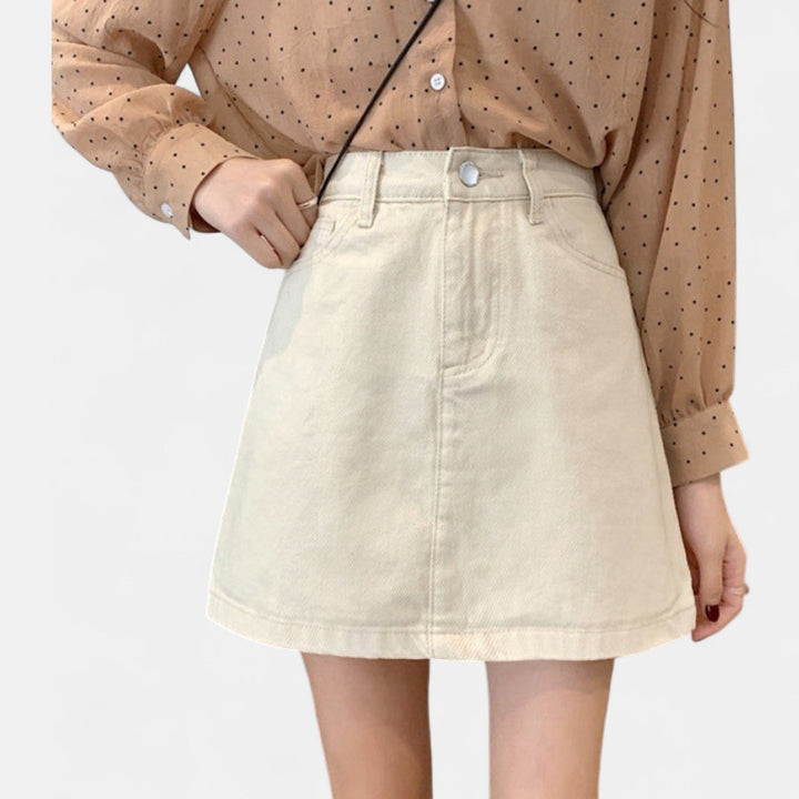 Women's High Waist A Line Denim Mini Skirt, Zip Fly
