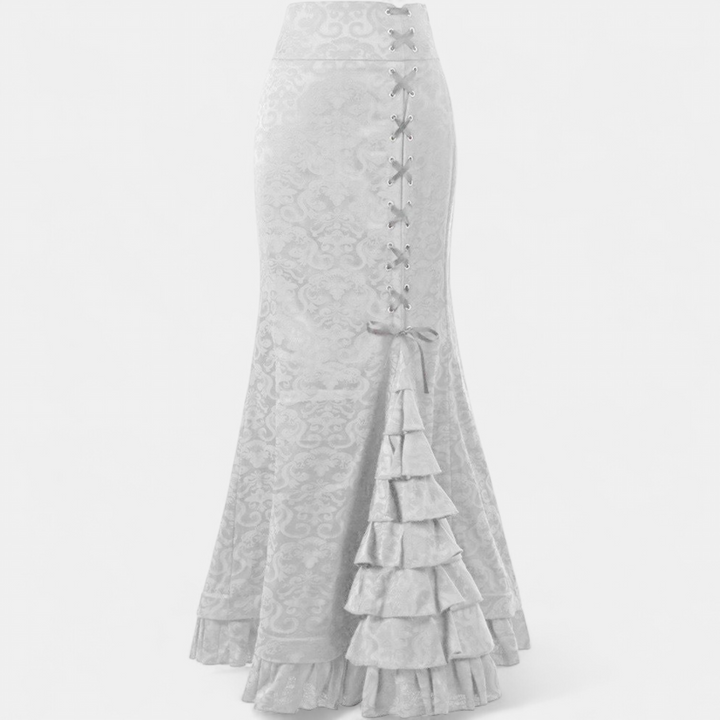 Women's Fitted Ruffle Hem Mermaid Maxi Skirt, Corset Lace Up