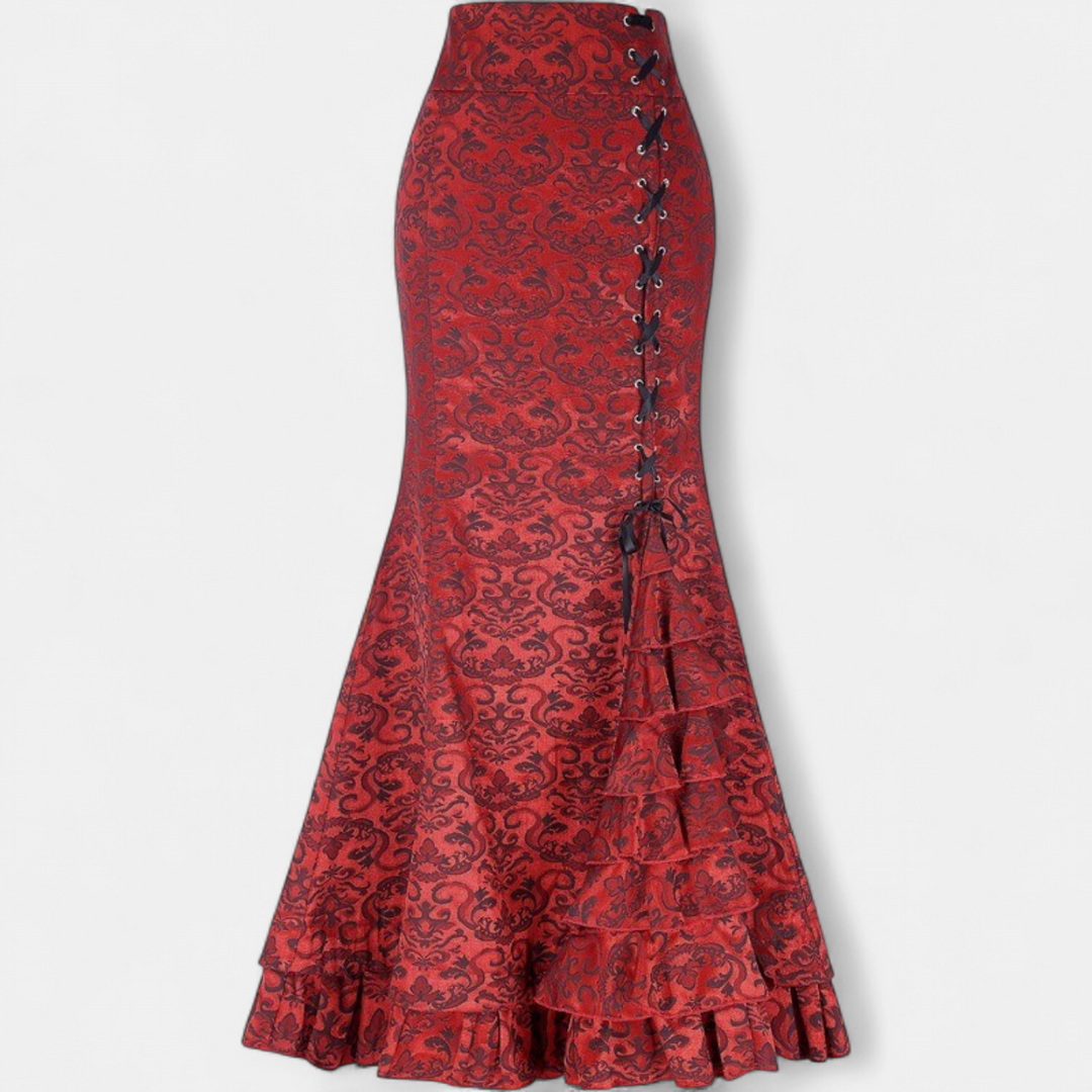 Women's Fitted Ruffle Hem Mermaid Maxi Skirt, Corset Lace Up