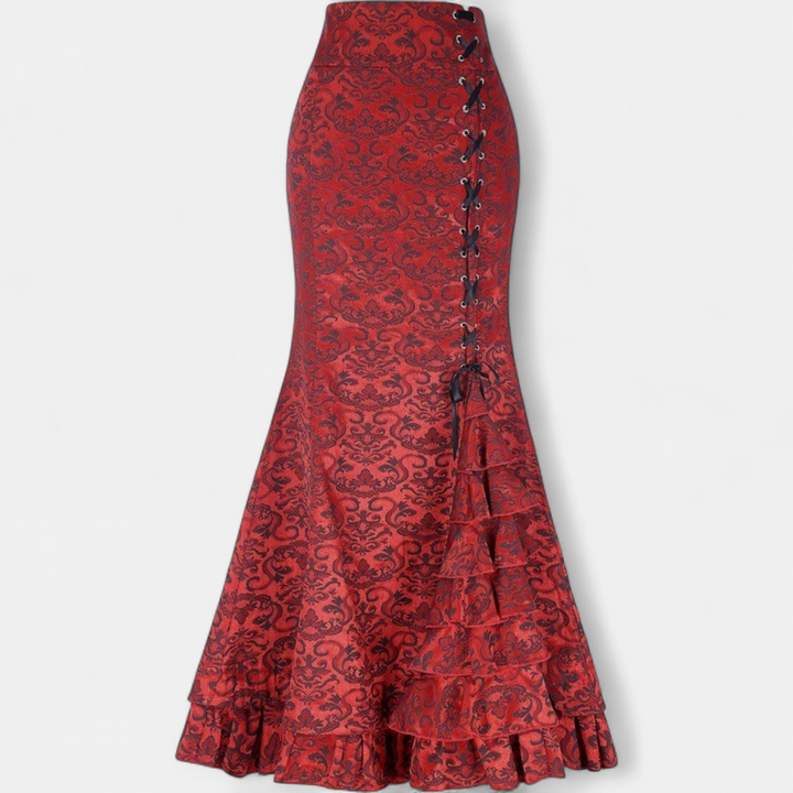 Women's Fitted Ruffle Hem Mermaid Maxi Skirt, Corset Lace Up