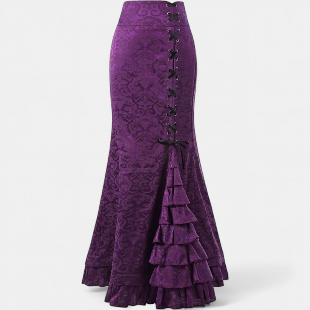Women's Fitted Ruffle Hem Mermaid Maxi Skirt, Corset Lace Up