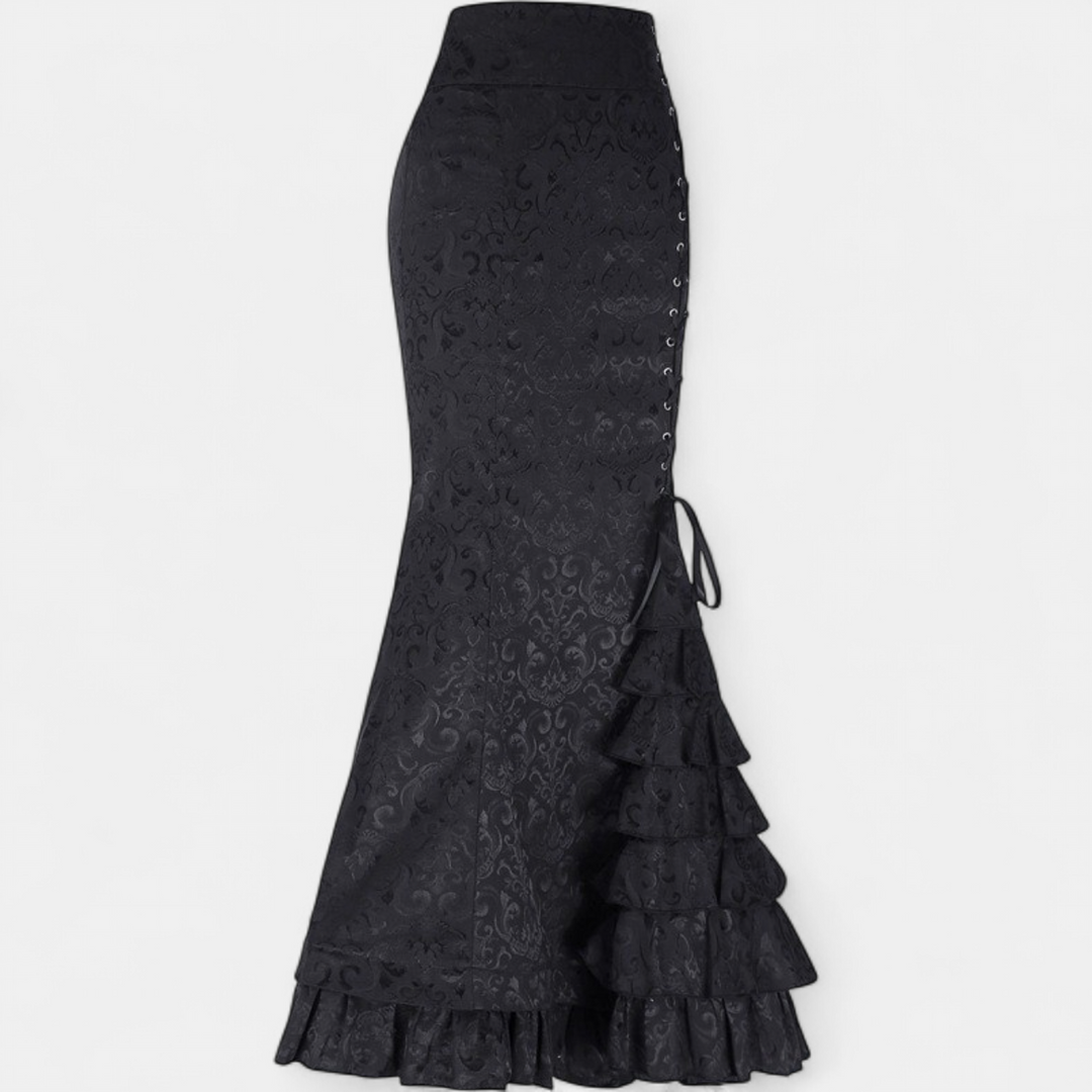 Women's Fitted Ruffle Hem Mermaid Maxi Skirt, Corset Lace Up