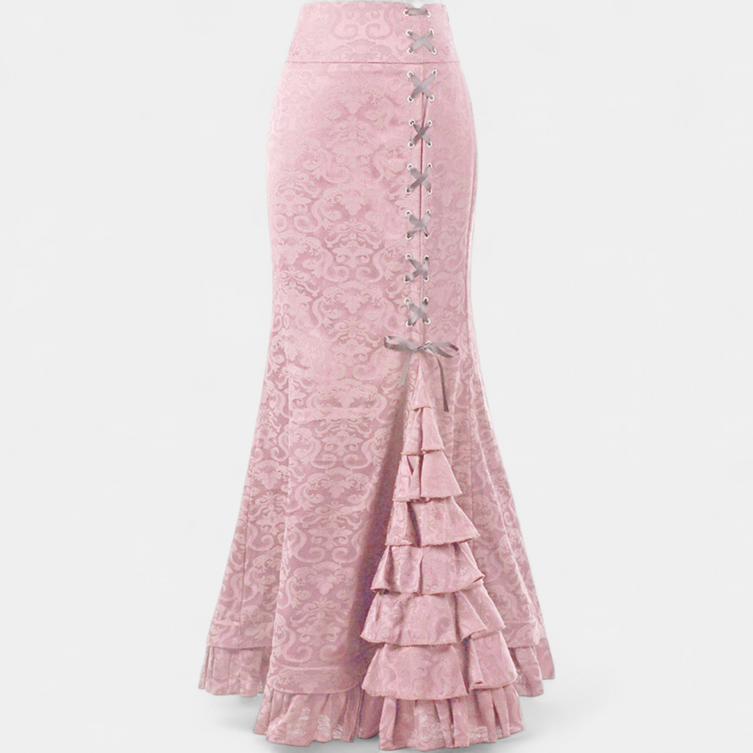 Women's Fitted Ruffle Hem Mermaid Maxi Skirt, Corset Lace Up