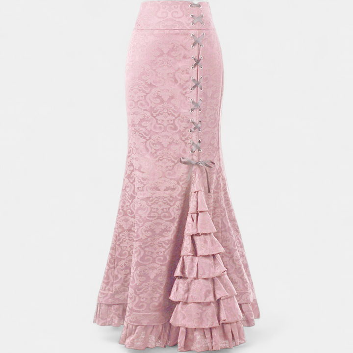 Women's Fitted Ruffle Hem Mermaid Maxi Skirt, Corset Lace Up