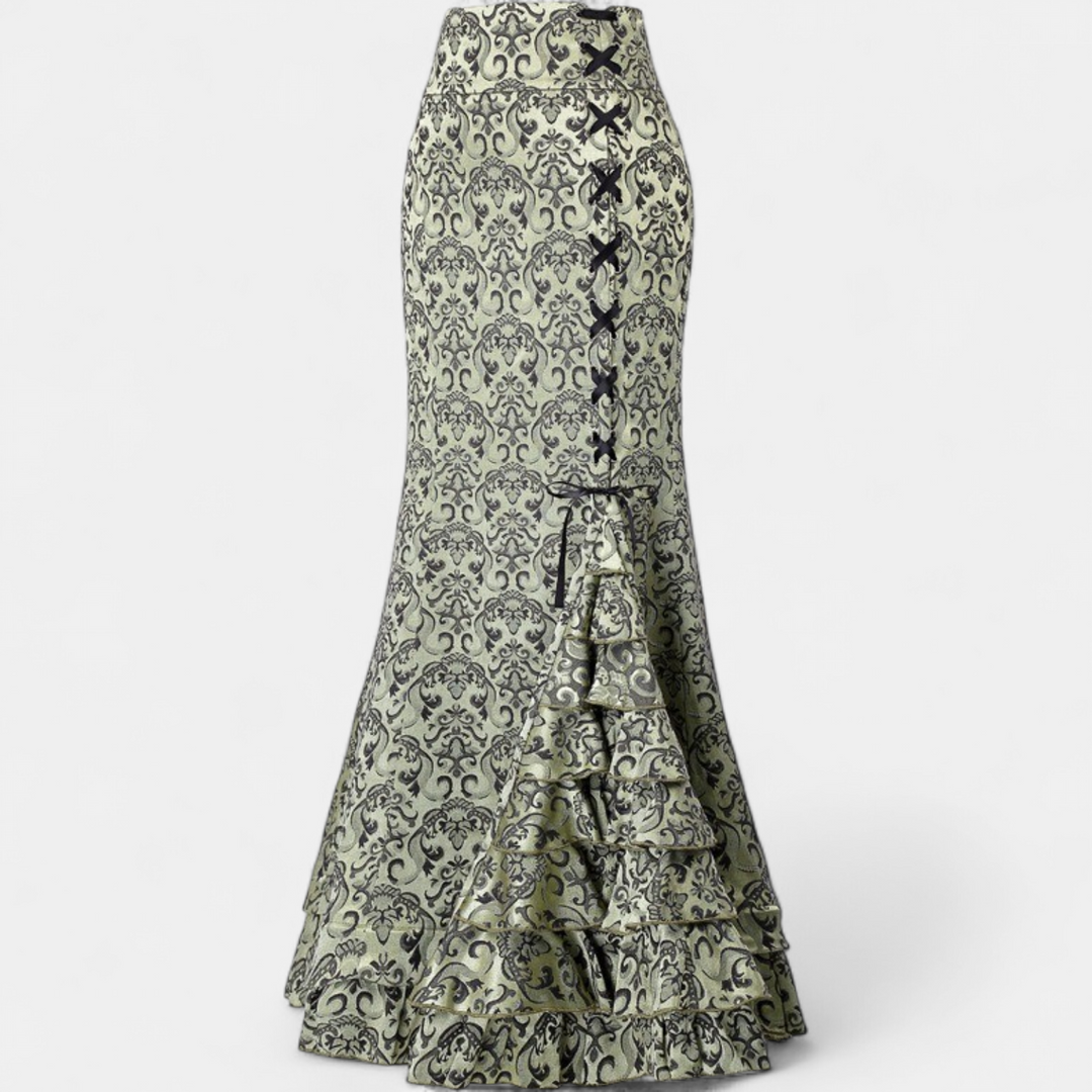 Women's Fitted Ruffle Hem Mermaid Maxi Skirt, Corset Lace Up