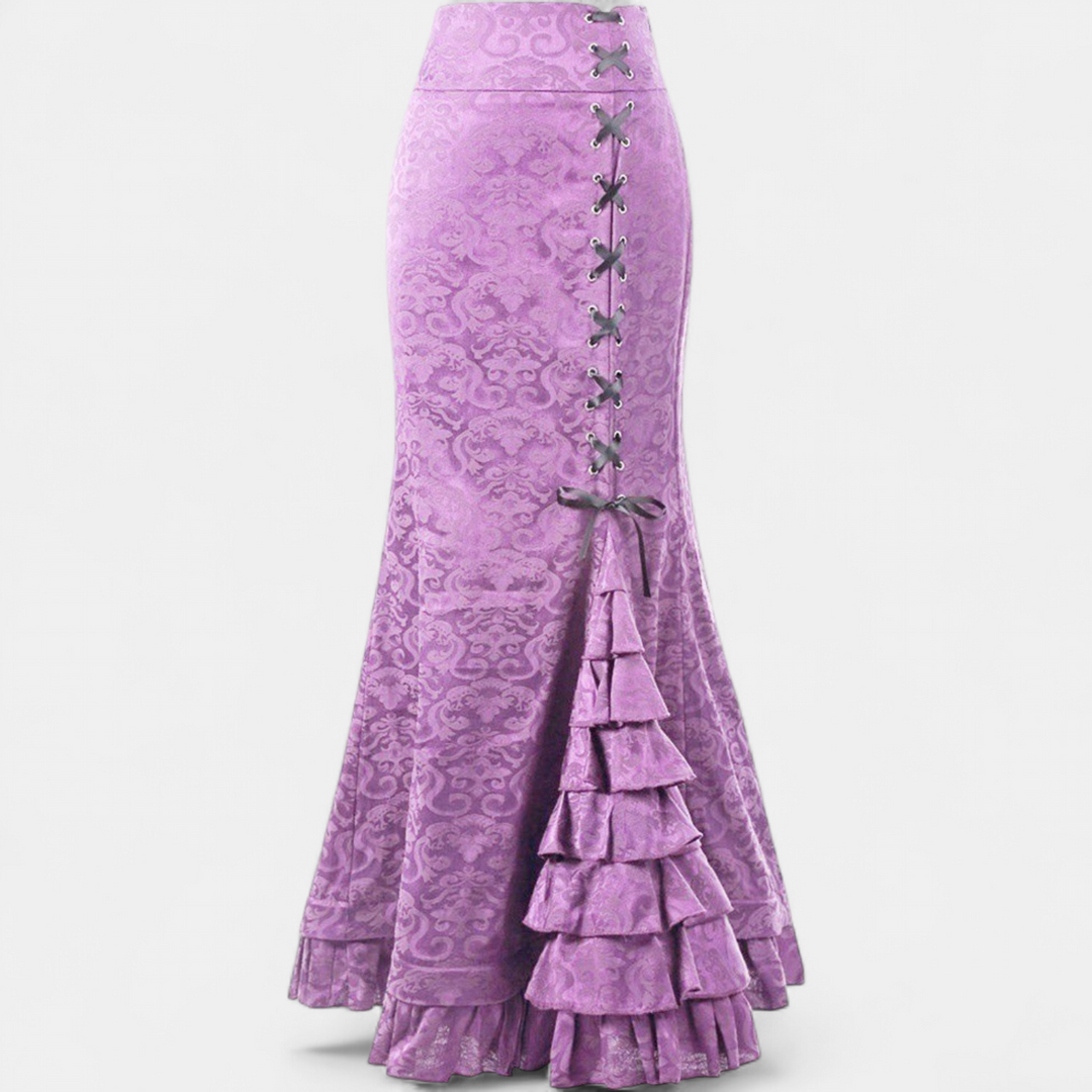 Women's Fitted Ruffle Hem Mermaid Maxi Skirt, Corset Lace Up