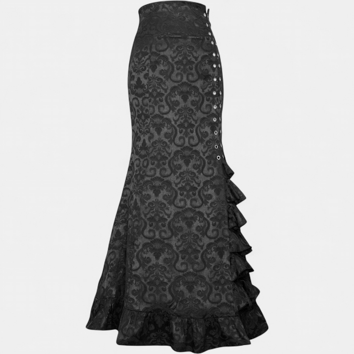 Women's Fitted Ruffle Hem Mermaid Maxi Skirt, Corset Lace Up