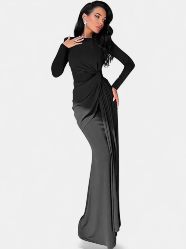 Women's Long Sleeve Wedding Guest Maxi Dress, Ruched Mock Neck