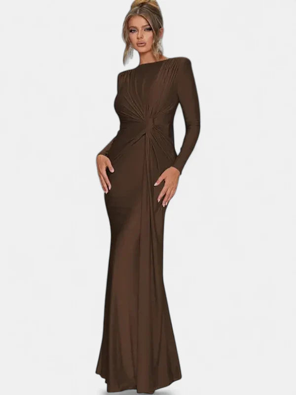 Women's Long Sleeve Wedding Guest Maxi Dress, Ruched Mock Neck