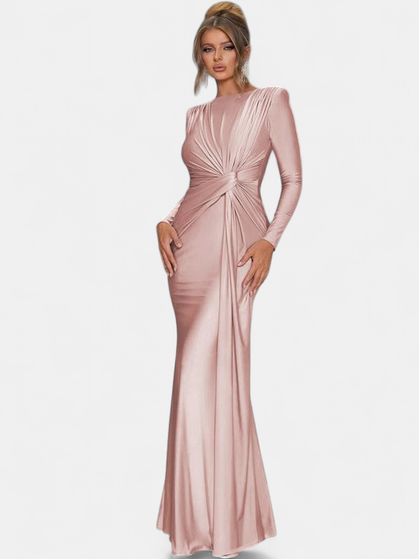 Women's Long Sleeve Wedding Guest Maxi Dress, Ruched Mock Neck