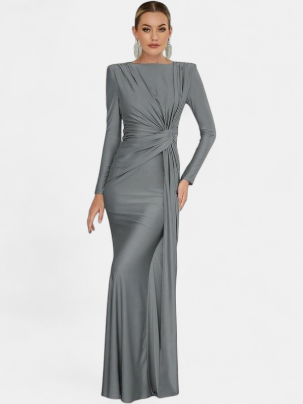 Women's Long Sleeve Wedding Guest Maxi Dress, Ruched Mock Neck