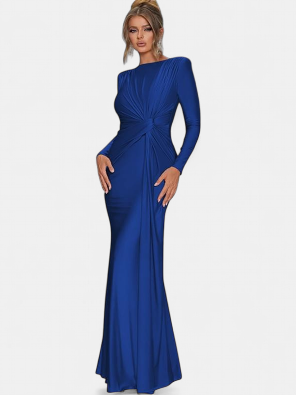 Women's Long Sleeve Wedding Guest Maxi Dress, Ruched Mock Neck
