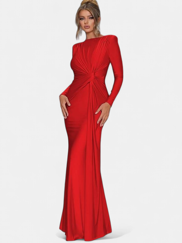 Women's Long Sleeve Wedding Guest Maxi Dress, Ruched Mock Neck
