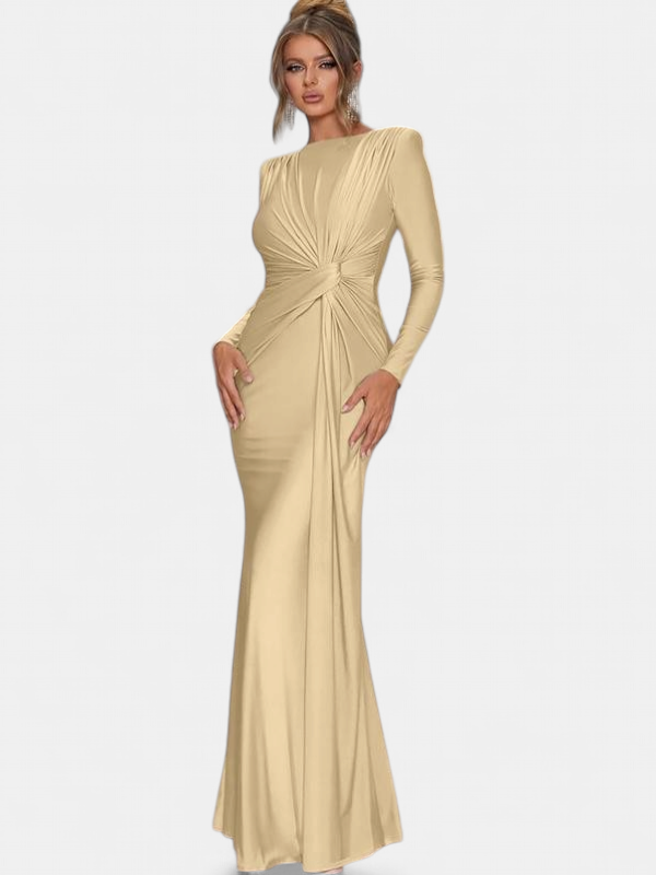 Women's Long Sleeve Wedding Guest Maxi Dress, Ruched Mock Neck
