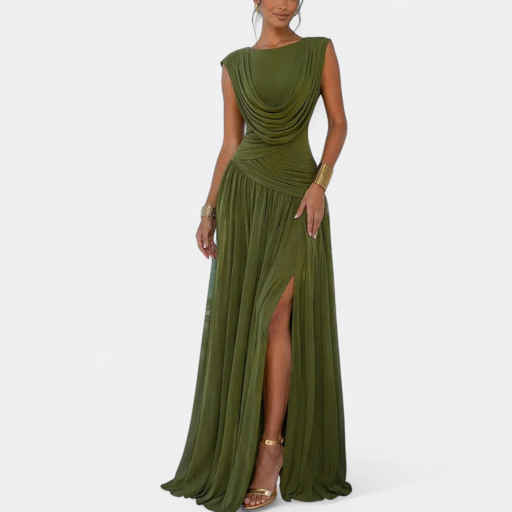 Women's Formal Wedding Guest Maxi Dress, Sleeveless High Slit