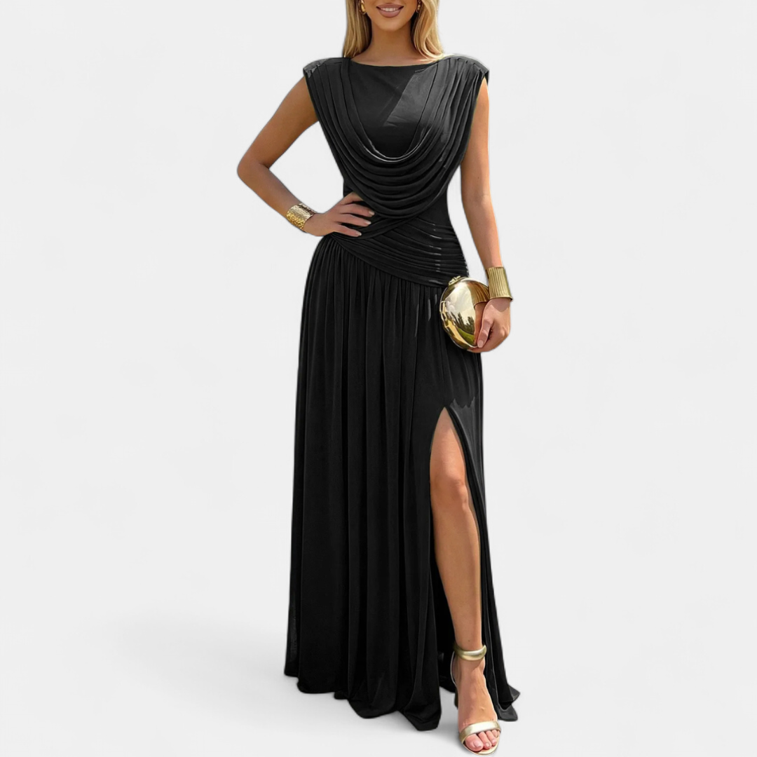 Women's Formal Wedding Guest Maxi Dress, Sleeveless High Slit