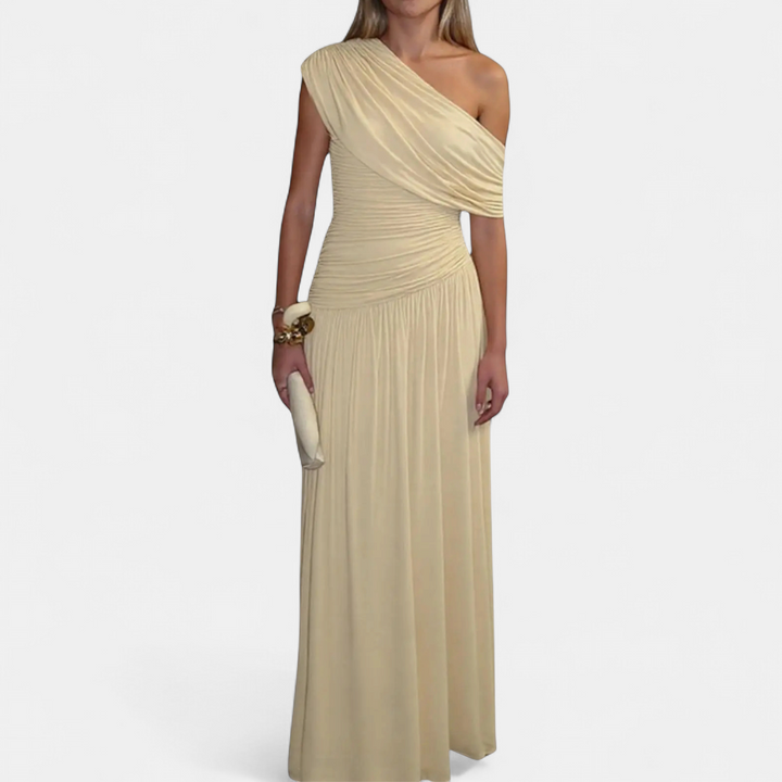 Women's One Shoulder Wedding Guest Maxi Dress, Ruched Draped