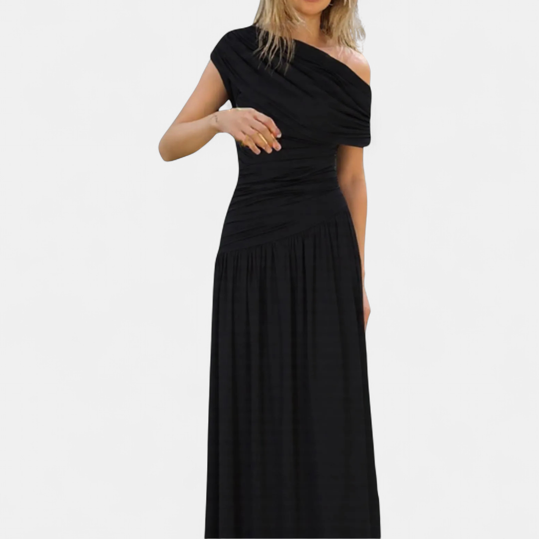 Women's One Shoulder Wedding Guest Maxi Dress, Ruched Draped