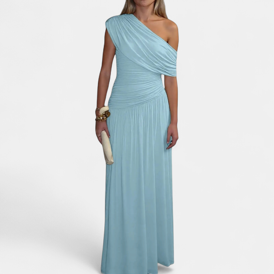 Women's One Shoulder Wedding Guest Maxi Dress, Ruched Draped