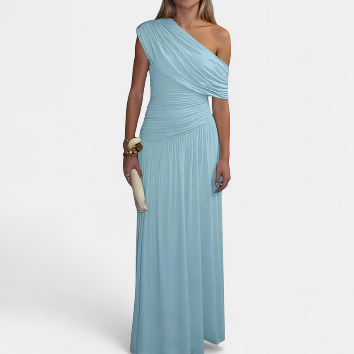 Women's One Shoulder Wedding Guest Maxi Dress, Ruched Draped