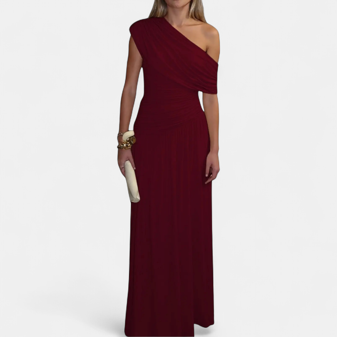 Women's One Shoulder Wedding Guest Maxi Dress, Ruched Draped