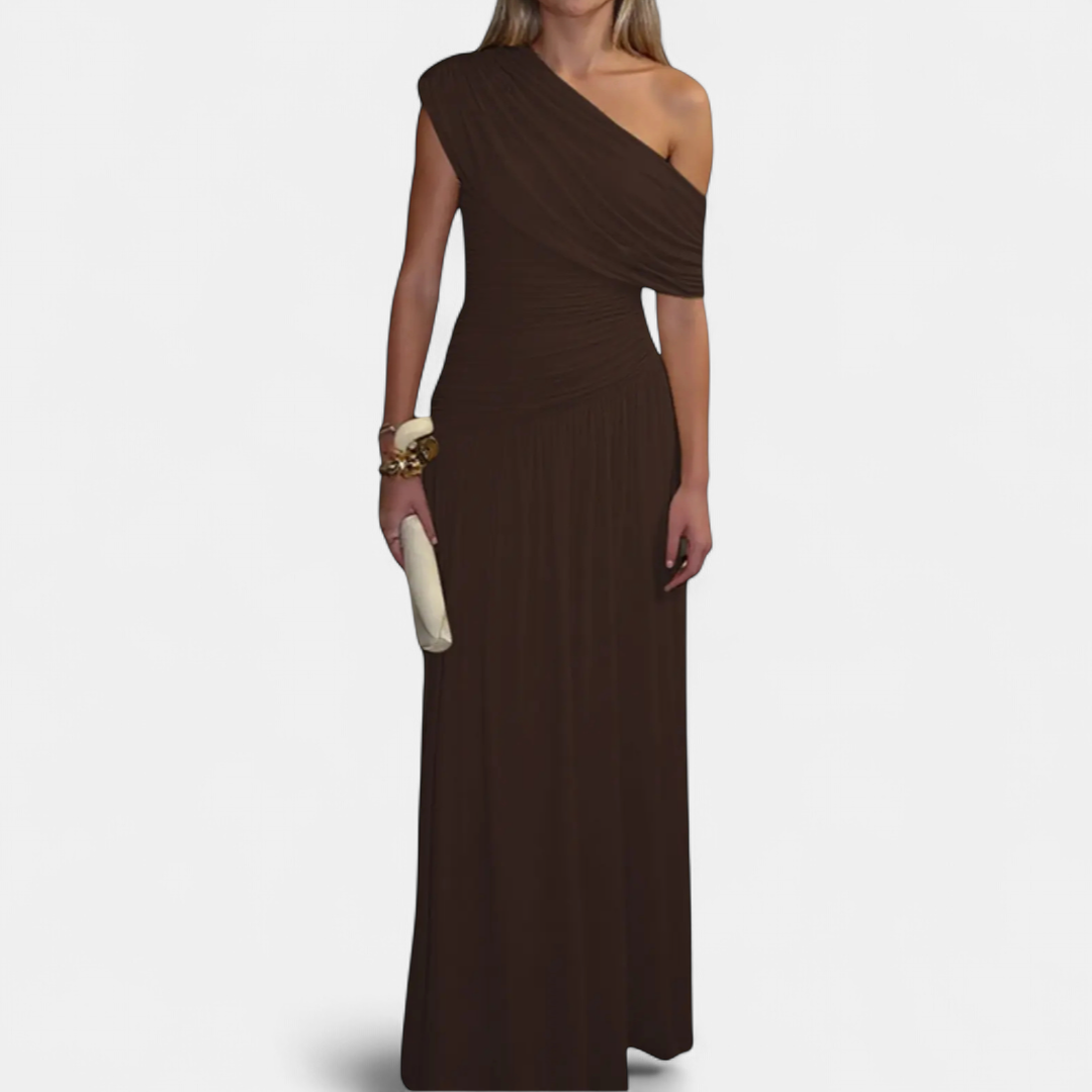 Women's One Shoulder Wedding Guest Maxi Dress, Ruched Draped