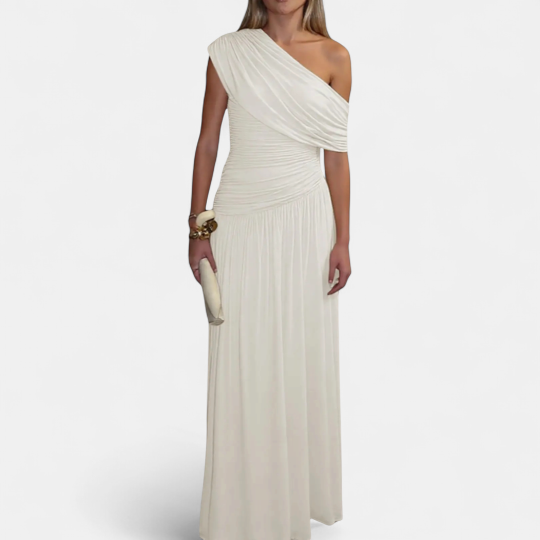 Women's One Shoulder Wedding Guest Maxi Dress, Ruched Draped