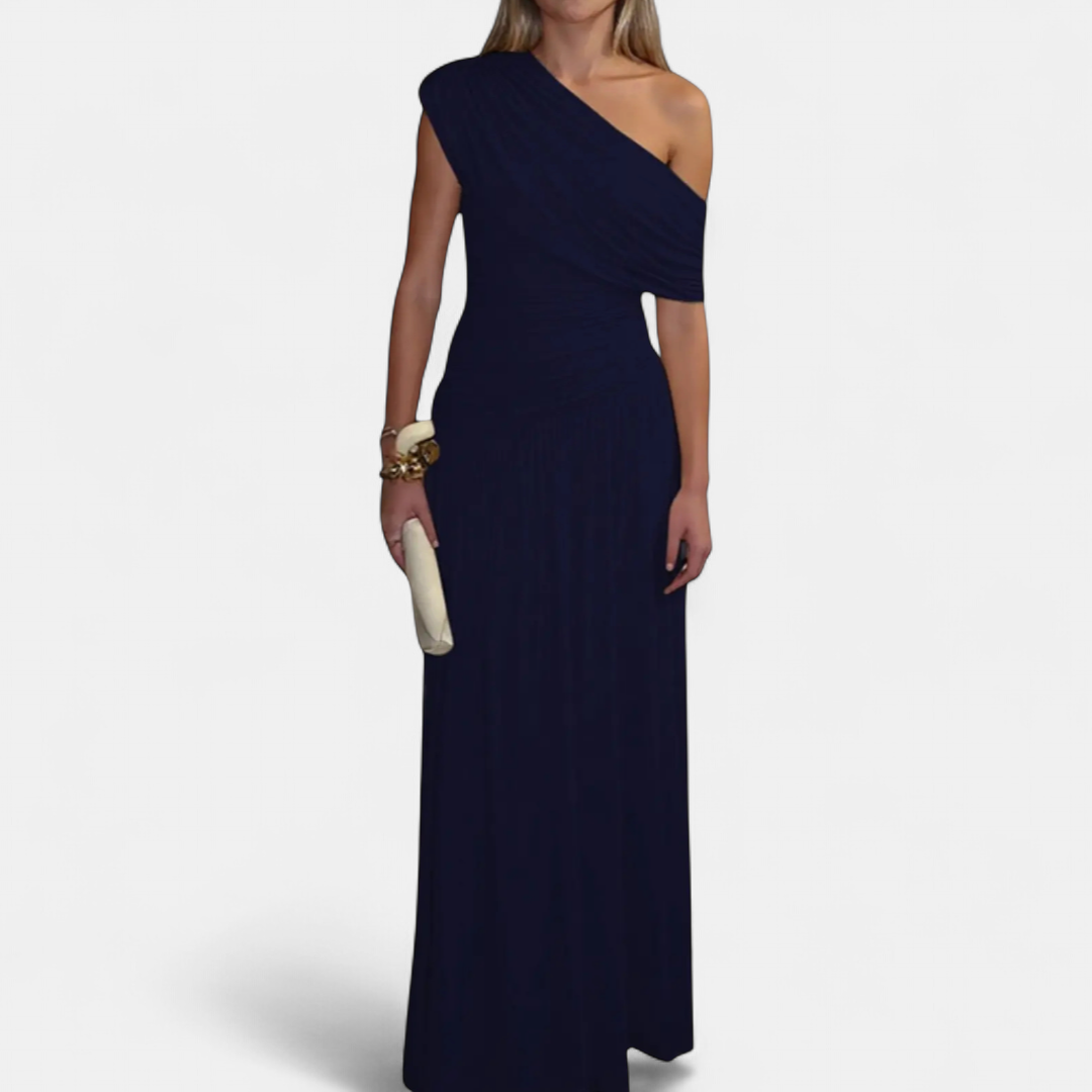 Women's One Shoulder Wedding Guest Maxi Dress, Ruched Draped