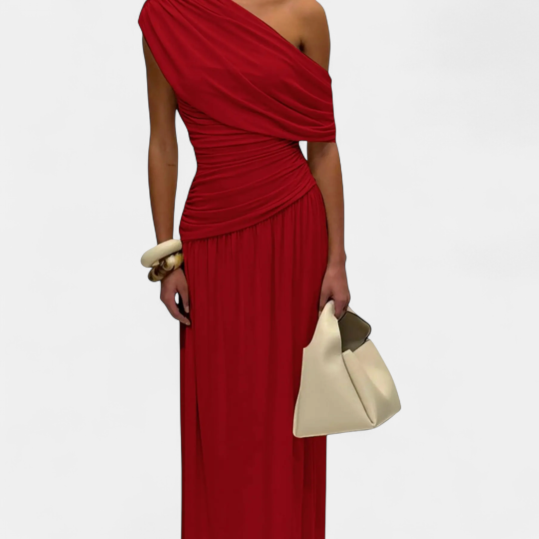 Women's One Shoulder Wedding Guest Maxi Dress, Ruched Draped