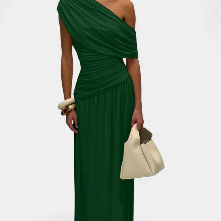 Women's One Shoulder Wedding Guest Maxi Dress, Ruched Draped